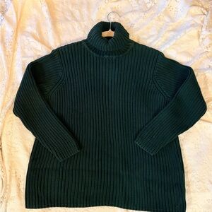 Talbots Forest Green Ribbed Turtleneck Sweater | Classic Knit | Size S